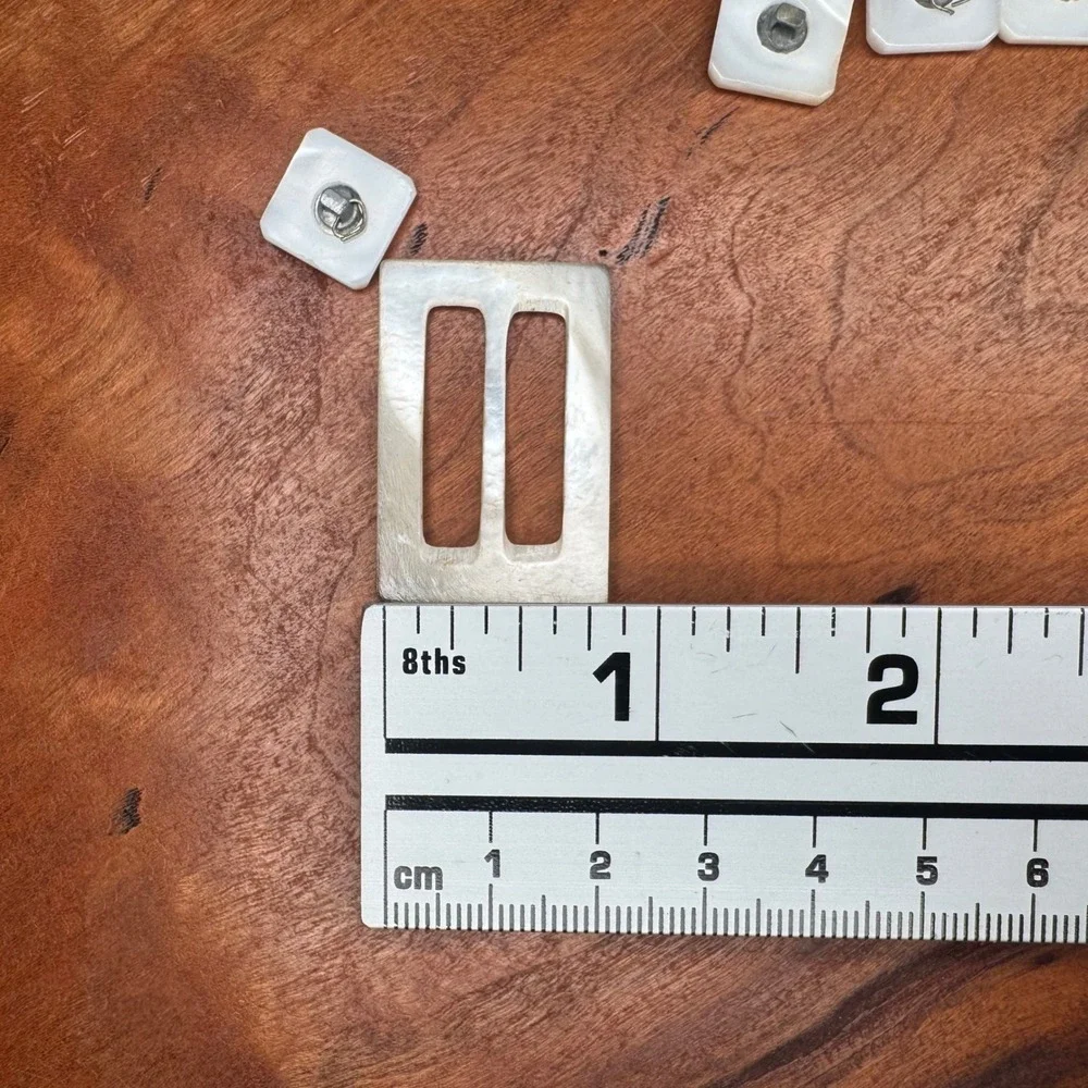 Vintage‎ Mother of Pearl Square Metal Shank Buttons 18 pc & Slide Buckle Set